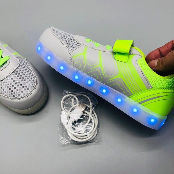 Gleam Kicks high top G65GG shoes LED light glow grey green lace kids 2.5 READ - Picture 8 of 13